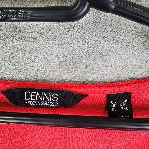 Womens Red Dennis Basso Top Blouse Polyester Long Lace Sleeve Round Neck 3X - Picture 3 of 8